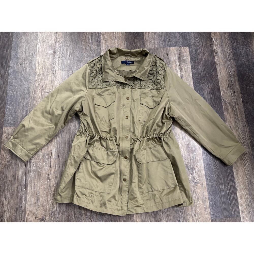 Denim 24/7 Women Olive Green Lace Yoke Utility Jacket Drawstring‎ Waist Size 24W